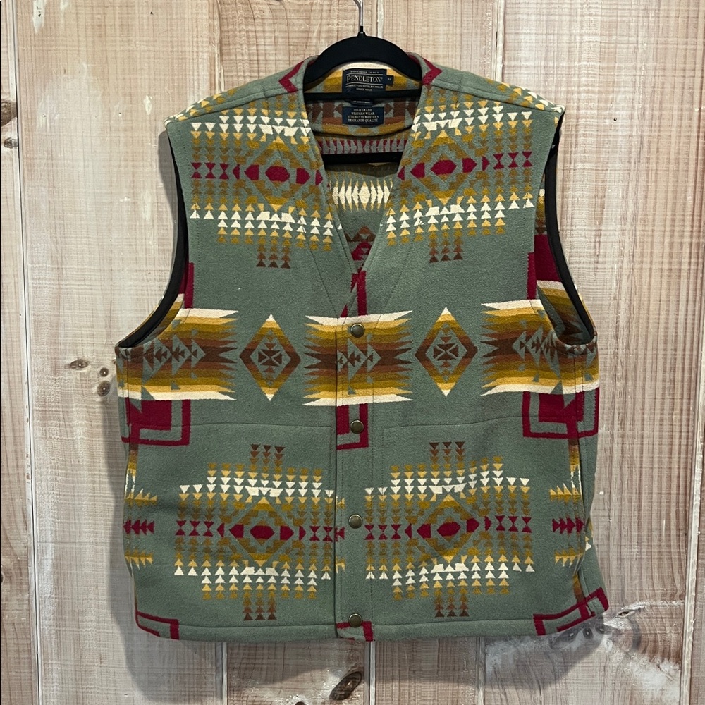 Pendleton Olive Geometric Aztec Pattern Vest XL